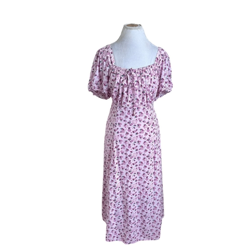 Hot Topic Cottagecore Floral Milkmaid Midi Dress Size 2X Pink Coquette Whimsical
